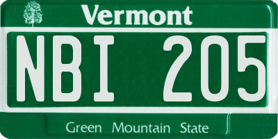 VT license plate NBI205