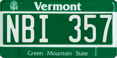 VT license plate NBI357