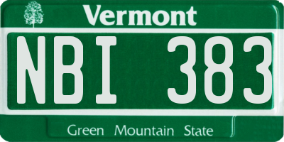 VT license plate NBI383