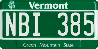 VT license plate NBI385