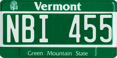 VT license plate NBI455