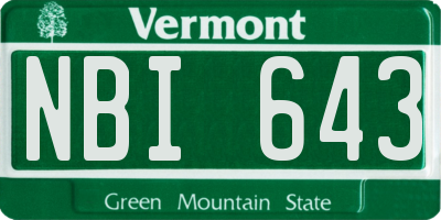 VT license plate NBI643