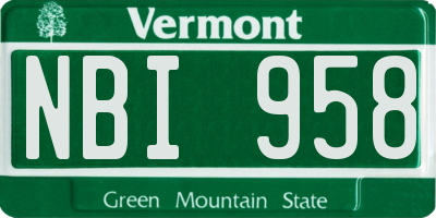 VT license plate NBI958