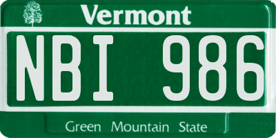VT license plate NBI986