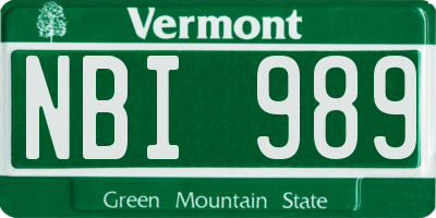 VT license plate NBI989
