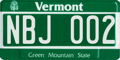 VT license plate NBJ002