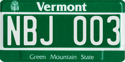 VT license plate NBJ003