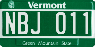 VT license plate NBJ011