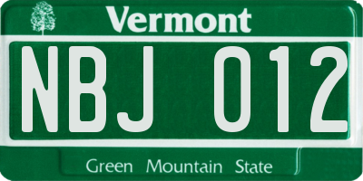 VT license plate NBJ012