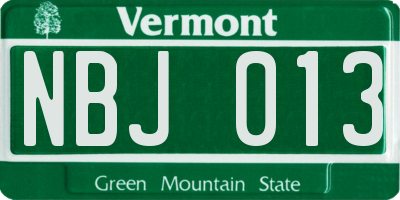VT license plate NBJ013