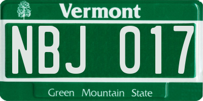 VT license plate NBJ017