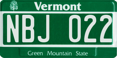 VT license plate NBJ022
