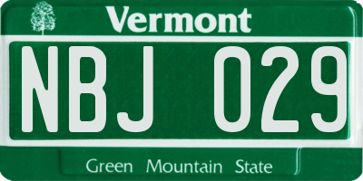 VT license plate NBJ029
