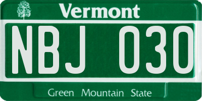 VT license plate NBJ030