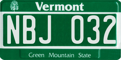 VT license plate NBJ032