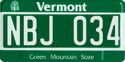 VT license plate NBJ034