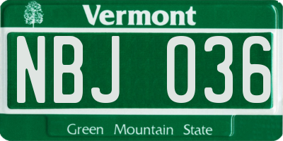 VT license plate NBJ036