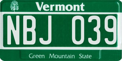VT license plate NBJ039