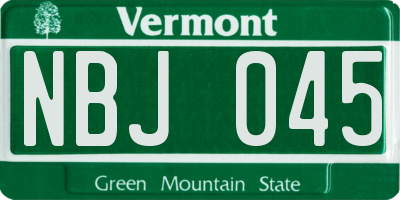 VT license plate NBJ045