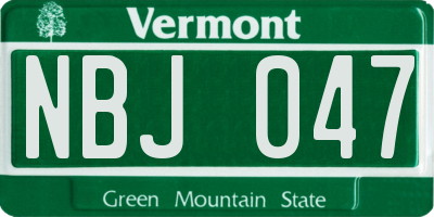 VT license plate NBJ047