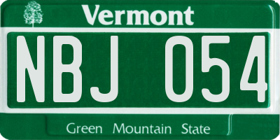 VT license plate NBJ054