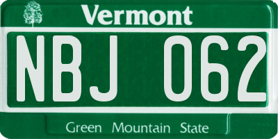 VT license plate NBJ062