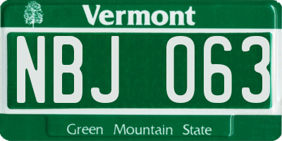 VT license plate NBJ063
