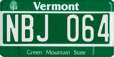 VT license plate NBJ064