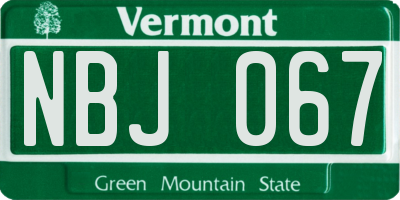 VT license plate NBJ067