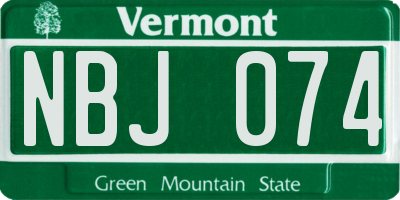 VT license plate NBJ074