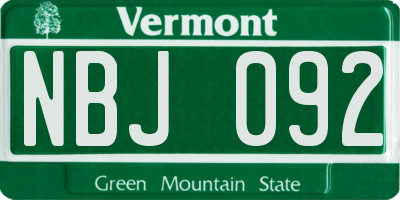 VT license plate NBJ092