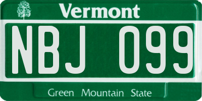 VT license plate NBJ099