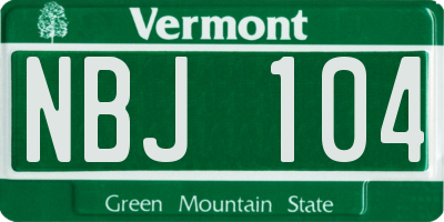 VT license plate NBJ104