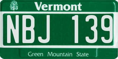 VT license plate NBJ139