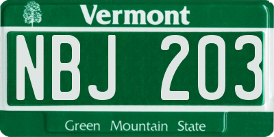VT license plate NBJ203