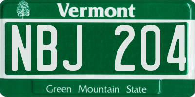 VT license plate NBJ204