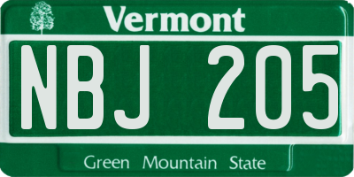 VT license plate NBJ205