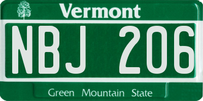 VT license plate NBJ206