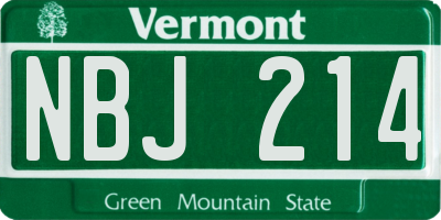 VT license plate NBJ214