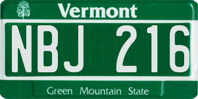 VT license plate NBJ216