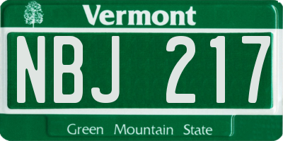 VT license plate NBJ217
