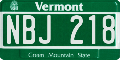 VT license plate NBJ218