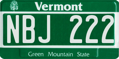 VT license plate NBJ222