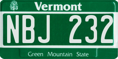 VT license plate NBJ232