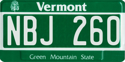 VT license plate NBJ260