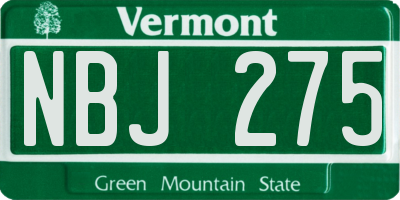 VT license plate NBJ275