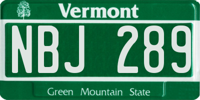 VT license plate NBJ289