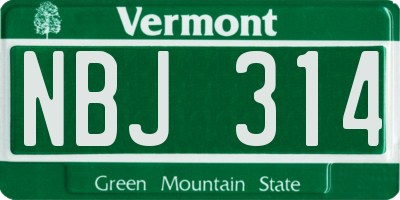 VT license plate NBJ314