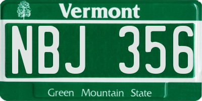 VT license plate NBJ356
