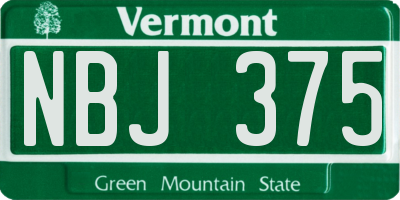 VT license plate NBJ375
